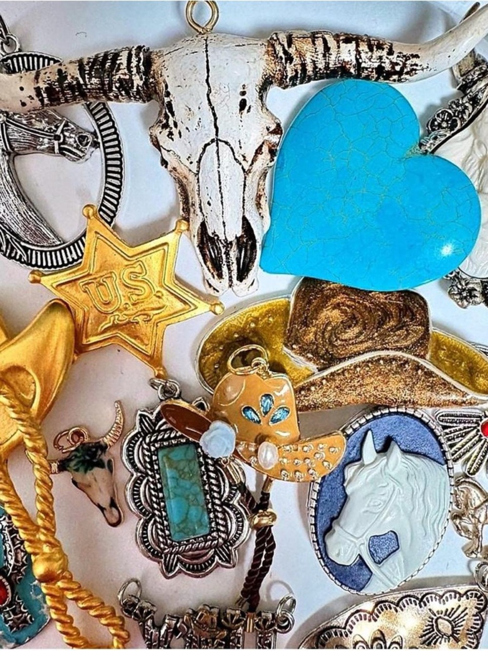 Cowgirl western pendants, brooches and pins silver and gold tone lot bundle